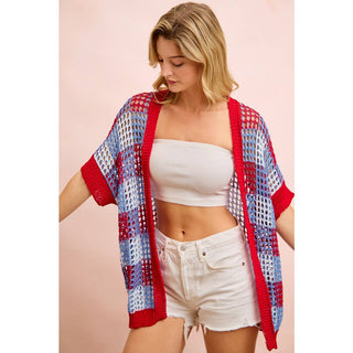 Checker Board Open Knit Cardigan-Cardigan-BiBi-Stuffology - Where Vintage Meets Modern, A Boutique for Real Women in Crosbyton, TX