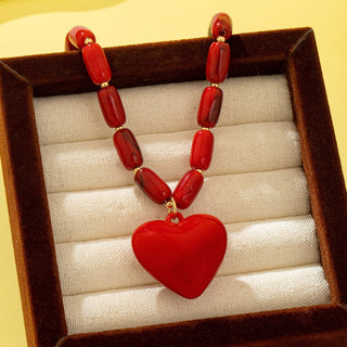 Crimson Heart Beaded Necklace | 80N92992-Necklaces-JOSSLYN by wall to wall-Stuffology - Where Vintage Meets Modern, A Boutique for Real Women in Crosbyton, TX