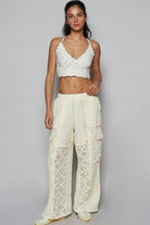 POL Clothing Solid Lace Patch Wide Pants-Pants-Pol Clothing-Stuffology - Where Vintage Meets Modern, A Boutique for Real Women in Crosbyton, TX