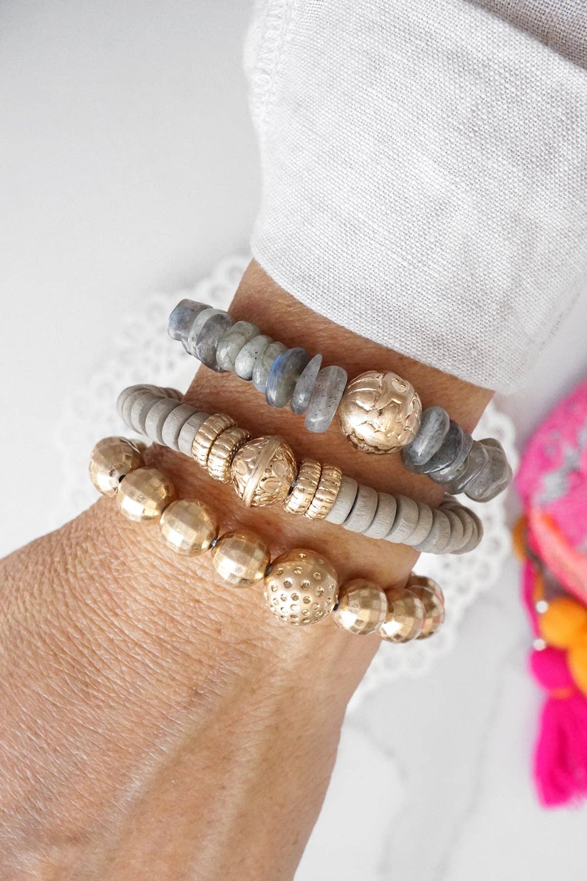 Boho Beads Bracelets set of 3 piece with Semi Precious Labra-Bracelets-PennyLine inc-Stuffology - Where Vintage Meets Modern, A Boutique for Real Women in Crosbyton, TX