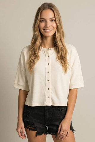 Round Neck Button Down Cardigan-Cardigan-Doe and Rae-Stuffology - Where Vintage Meets Modern, A Boutique for Real Women in Crosbyton, TX
