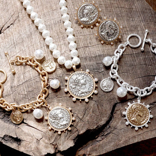 Boho Coin and Pearl Charms Statement Necklace – Gold and Silver Tone-PennyLine inc-Stuffology - Where Vintage Meets Modern, A Boutique for Real Women in Crosbyton, TX