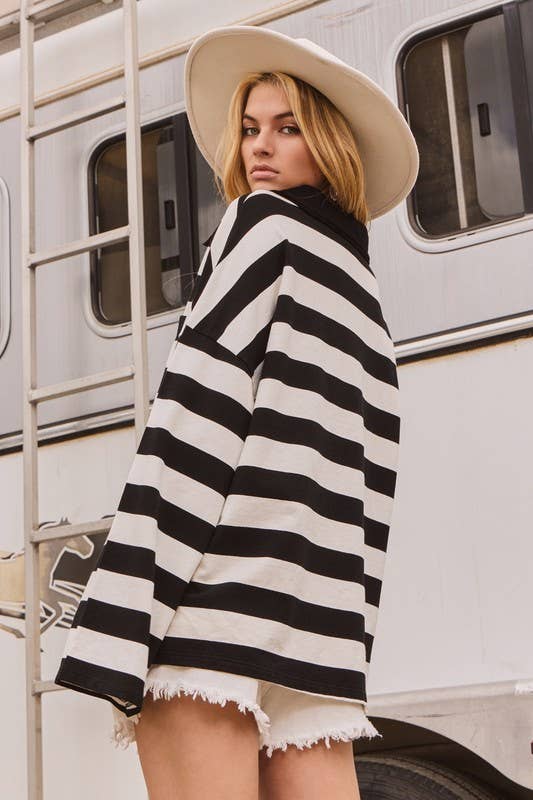 Black and White Striped Oversized Sweatshirt-SWEATSHIRT-Oddi-Stuffology - Where Vintage Meets Modern, A Boutique for Real Women in Crosbyton, TX