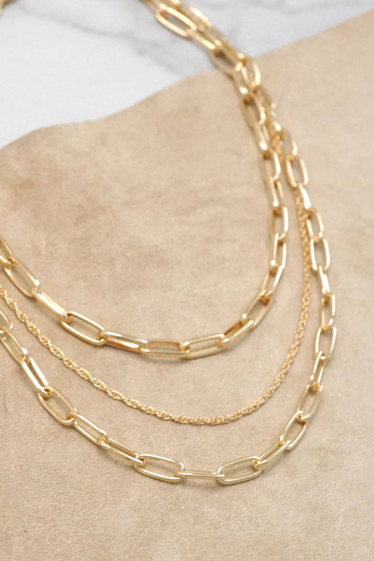 Layered gold tone chain short necklace-Necklaces-PennyLine inc-Stuffology - Where Vintage Meets Modern, A Boutique for Real Women in Crosbyton, TX