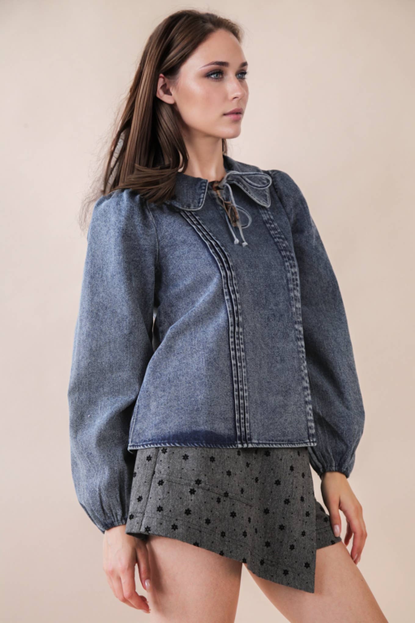 Mineral Washed Chambray Denim Blouse Top-Top-VERY J-Stuffology - Where Vintage Meets Modern, A Boutique for Real Women in Crosbyton, TX