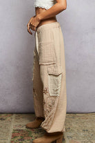 POL Clothing Double gauze floral embroidery accents patch detail pants-pants-Pol Clothing-Stuffology - Where Vintage Meets Modern, A Boutique for Real Women in Crosbyton, TX