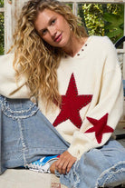 Balloon sleeve star pattern stud detail mohair sweater top-Hoodie-Pol Clothing-Stuffology - Where Vintage Meets Modern, A Boutique for Real Women in Crosbyton, TX