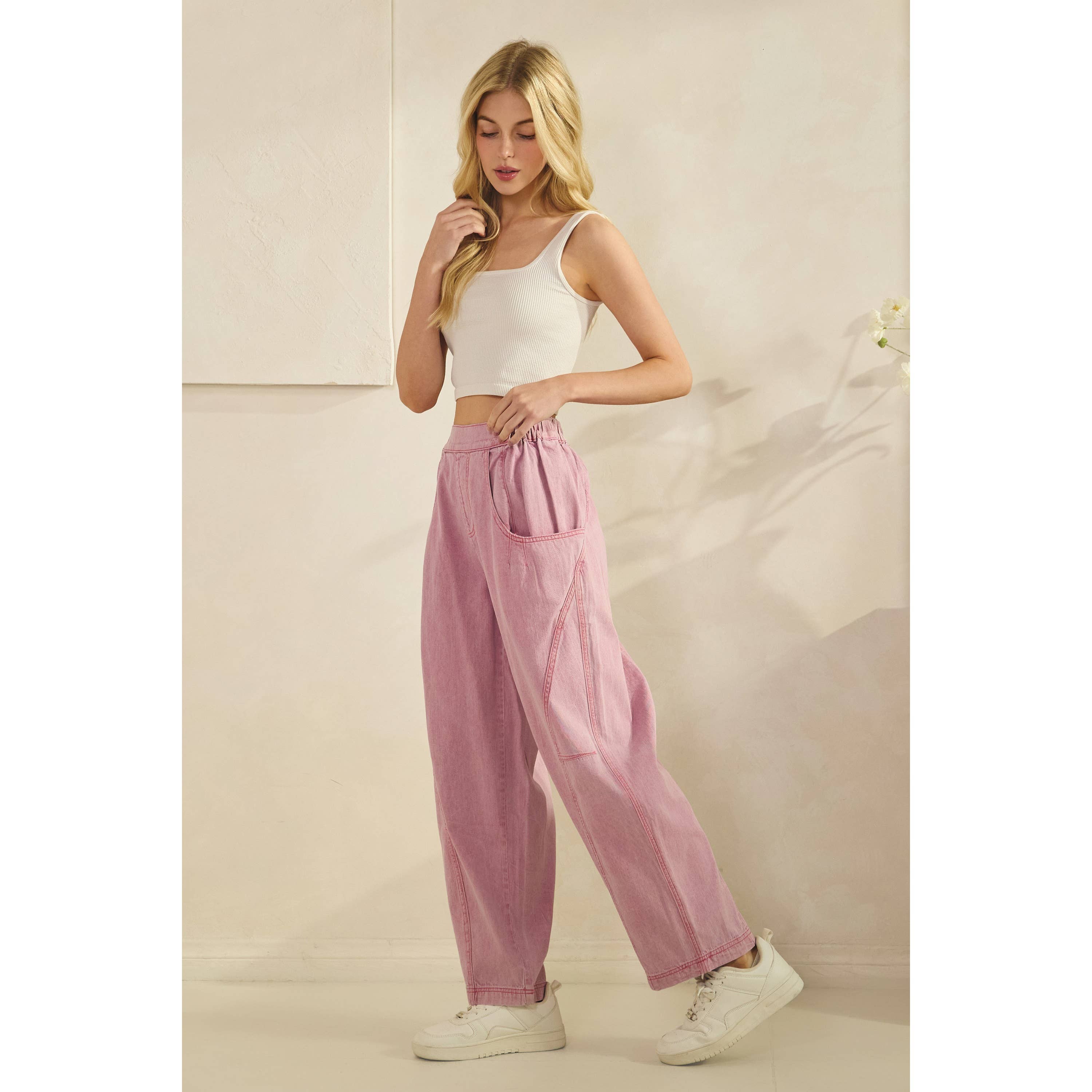 Acid Wash Wide Leg Pink Denim Pants-Pants-Sage + Fig-Stuffology - Where Vintage Meets Modern, A Boutique for Real Women in Crosbyton, TX