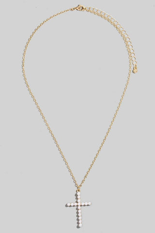 Pearl Cross Pendant Necklace-Necklaces-The Looks by Fame Accessories-Stuffology - Where Vintage Meets Modern, A Boutique for Real Women in Crosbyton, TX