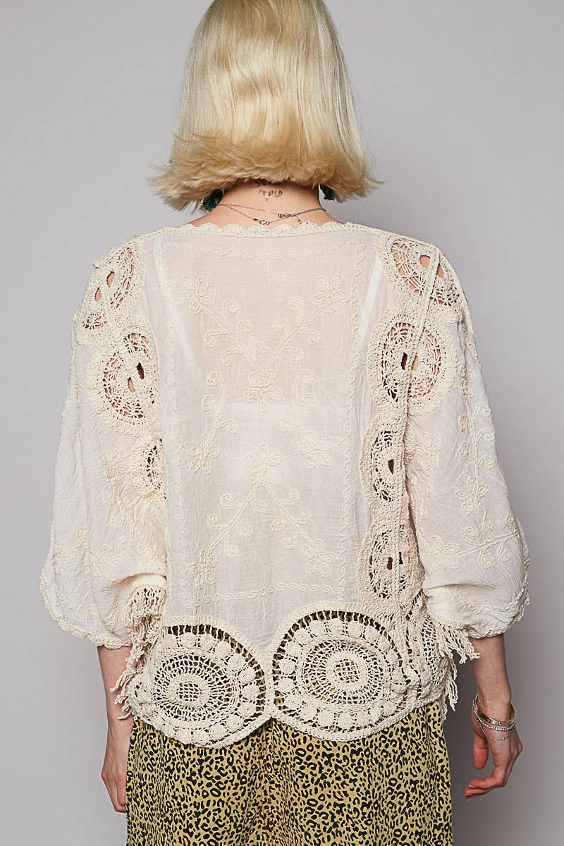 POL Clothing Round Neck Short Sleeve Floral Embroidery Top-TOP-Pol Clothing-Stuffology - Where Vintage Meets Modern, A Boutique for Real Women in Crosbyton, TX