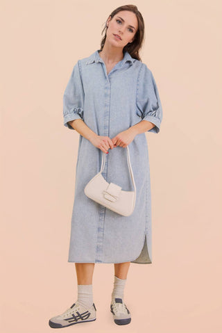 Washed Denim Casual Midi Dress-Dresses-VERY J-Stuffology - Where Vintage Meets Modern, A Boutique for Real Women in Crosbyton, TX