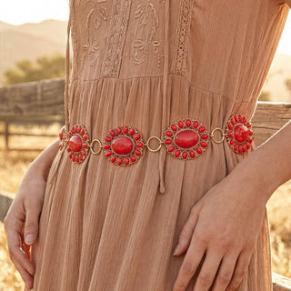 Western Oval Concho Disc Chain Belt-BELT-The Looks by Fame Accessories-Stuffology - Where Vintage Meets Modern, A Boutique for Real Women in Crosbyton, TX