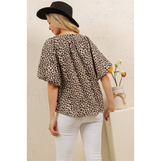 Wild Charm Leopard Blouse-Tops-Sage + Fig-Stuffology - Where Vintage Meets Modern, A Boutique for Real Women in Crosbyton, TX