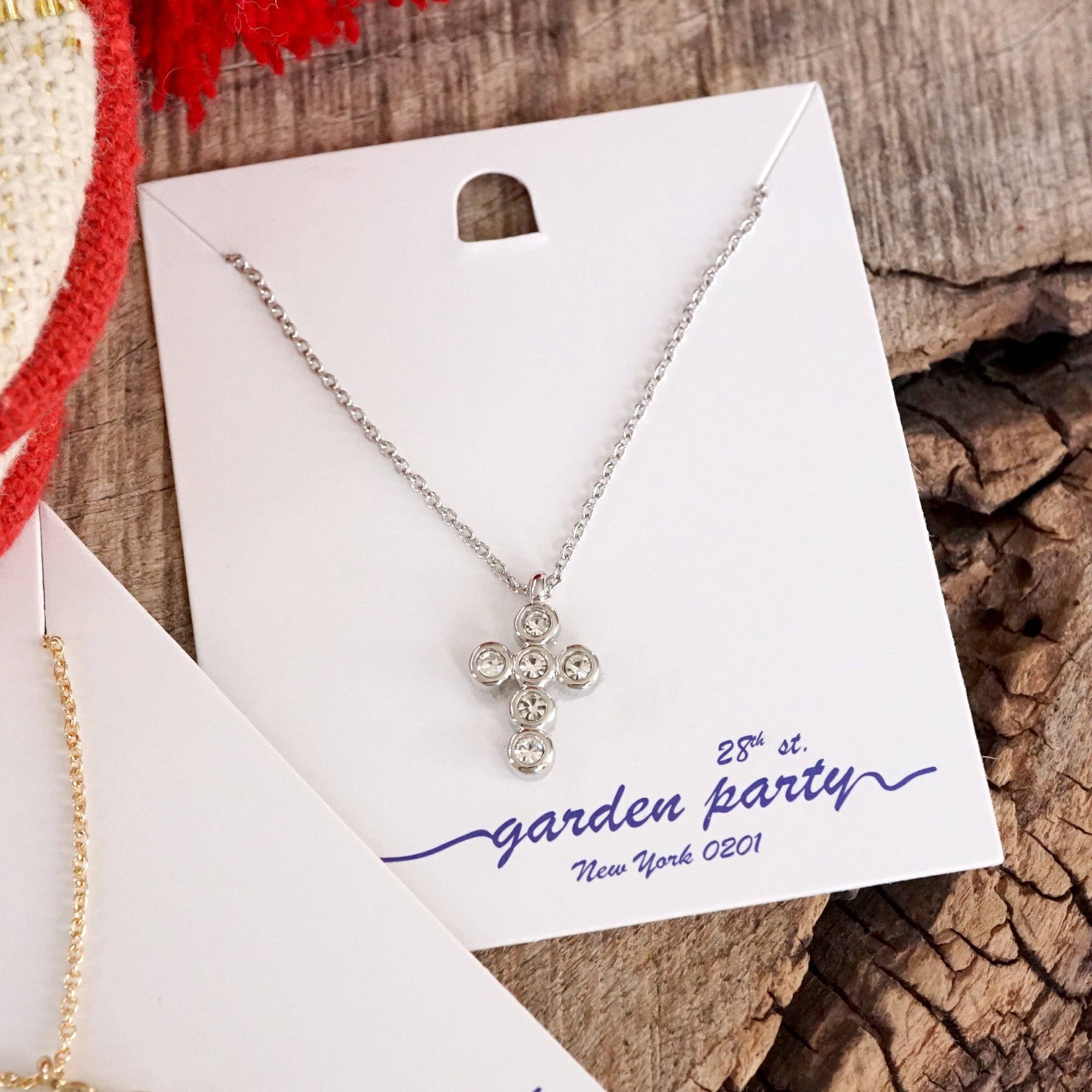 Classic Dainty Cross and Crystal Necklace – Gold and Silver Tones-Necklaces-PennyLine inc-Stuffology - Where Vintage Meets Modern, A Boutique for Real Women in Crosbyton, TX