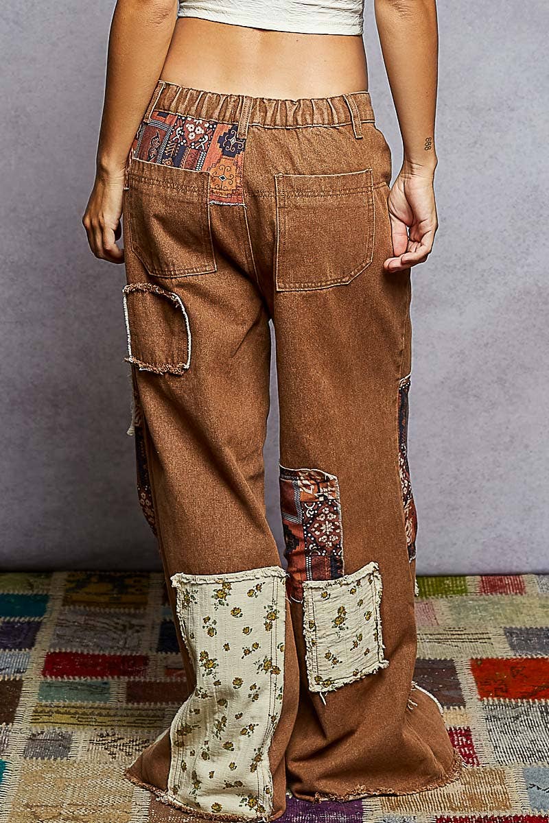 POL Clothing Boho Patchwork Denim Wide Leg Jeans-Jeans-Pol Clothing-Stuffology - Where Vintage Meets Modern, A Boutique for Real Women in Crosbyton, TX
