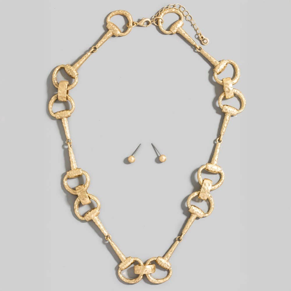 Hammered Equestrian Bit Link Necklace Set-The Looks by Fame Accessories-Stuffology - Where Vintage Meets Modern, A Boutique for Real Women in Crosbyton, TX