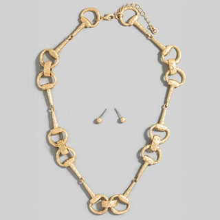 Hammered Equestrian Bit Link Necklace Set-Necklaces-The Looks by Fame Accessories-Stuffology - Where Vintage Meets Modern, A Boutique for Real Women in Crosbyton, TX