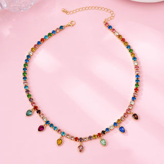 Multicolor Glass Crystal Tennis Teardrop Necklace | 80N92890-Necklaces-JOSSLYN by wall to wall-Stuffology - Where Vintage Meets Modern, A Boutique for Real Women in Crosbyton, TX