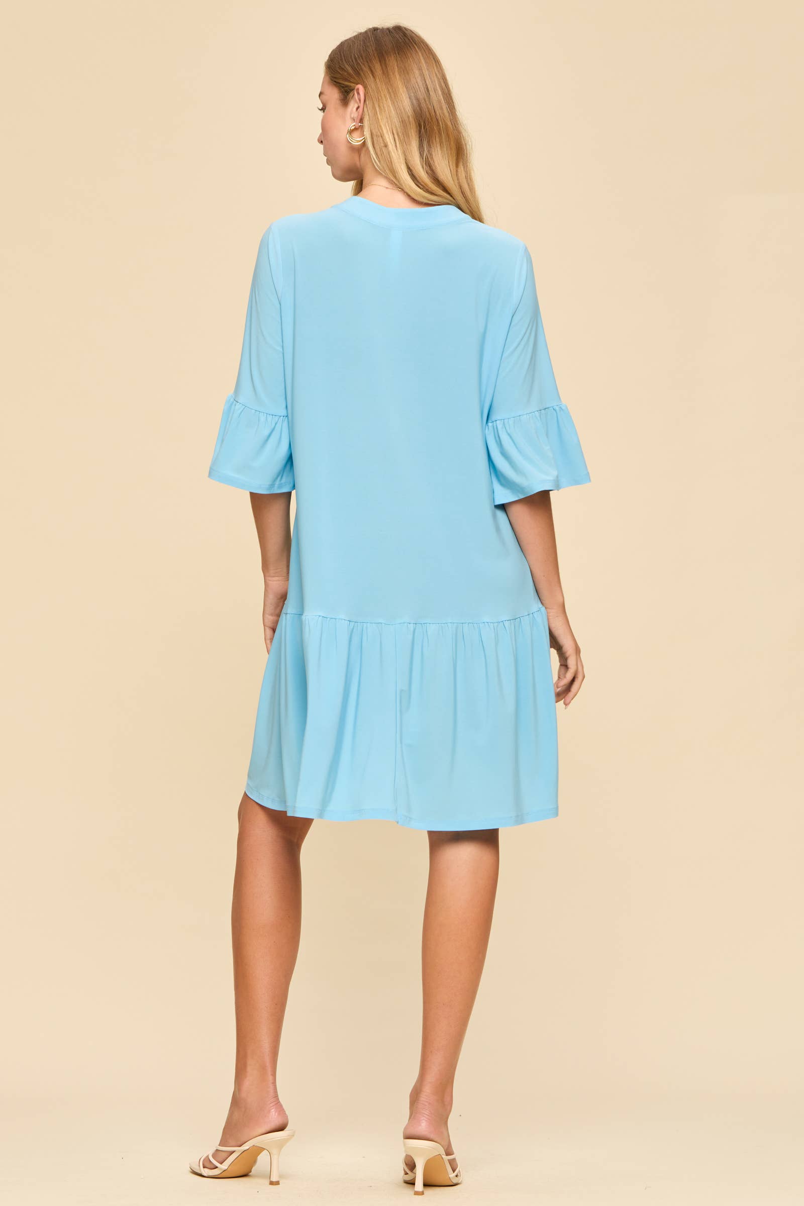 Shirred Tiered Relaxed 3/4 Sleeve Dress-Dresses-Dear Scarlett-Stuffology - Where Vintage Meets Modern, A Boutique for Real Women in Crosbyton, TX