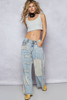 POL Clothing Stud Detail Patchwork Denim Pants-Jeans-Pol Clothing-Stuffology - Where Vintage Meets Modern, A Boutique for Real Women in Crosbyton, TX