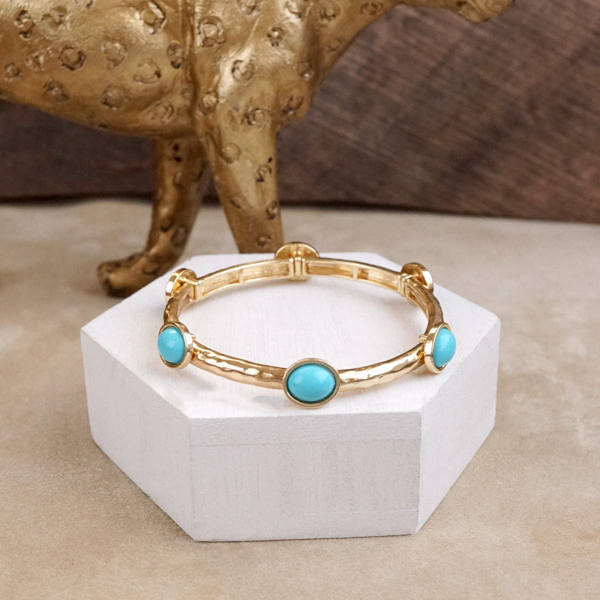 Desert Orbit – Turquoise Station Stretch Bangle-Bracelets-PennyLine inc-Stuffology - Where Vintage Meets Modern, A Boutique for Real Women in Crosbyton, TX