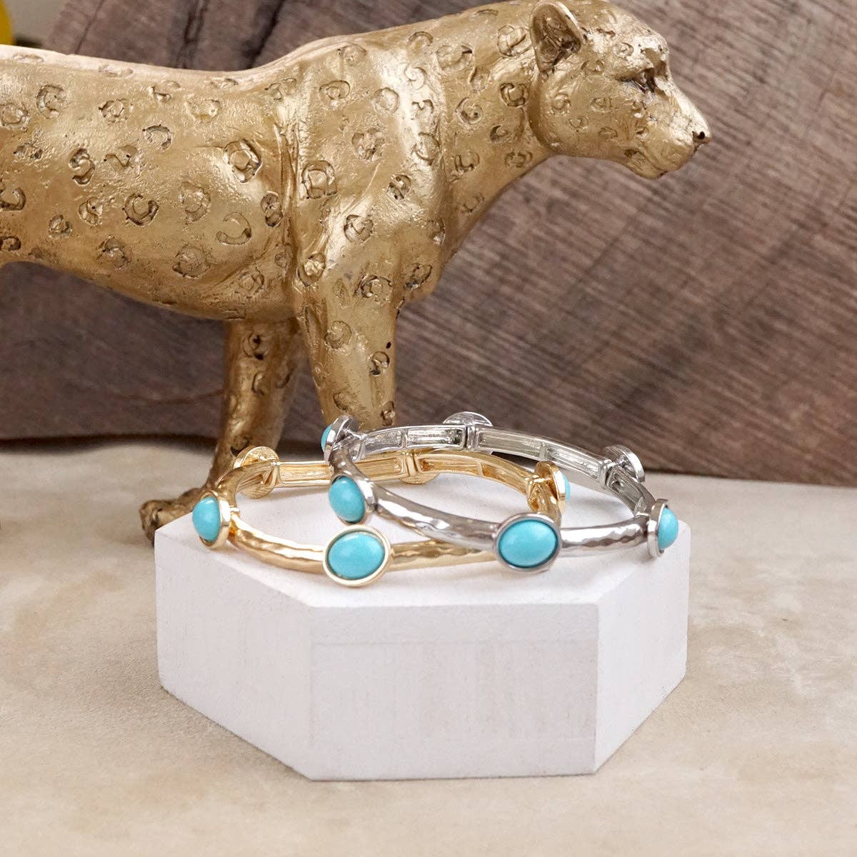 Desert Orbit – Turquoise Station Stretch Bangle-Bracelets-PennyLine inc-Stuffology - Where Vintage Meets Modern, A Boutique for Real Women in Crosbyton, TX