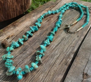 Blue Turquoise nugget 22 inch necklace with turquoise Heishi-necklace-Horse Spirit Studio-Stuffology - Where Vintage Meets Modern, A Boutique for Real Women in Crosbyton, TX