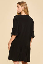 Shirred Tiered Relaxed 3/4 Sleeve Dress-Dresses-Dear Scarlett-Stuffology - Where Vintage Meets Modern, A Boutique for Real Women in Crosbyton, TX