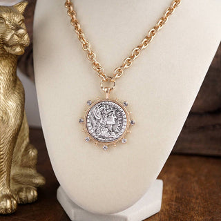 Radiant Relic – Coin Medallion Necklace with Crystal Halo-Necklaces-PennyLine inc-Stuffology - Where Vintage Meets Modern, A Boutique for Real Women in Crosbyton, TX