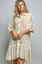 Boho Lace Panel Tassel Tie Detail Eyelet Shirt Dress-Dresses-Pol Clothing-Stuffology - Where Vintage Meets Modern, A Boutique for Real Women in Crosbyton, TX