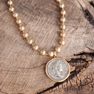 Coin Chunky Ball Chain Statement Necklace – Gold and Silver Tone-Necklaces-PennyLine inc-Stuffology - Where Vintage Meets Modern, A Boutique for Real Women in Crosbyton, TX
