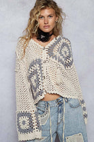 Hand knit squares hooded button closure cardigan-Sweater Cardigan-Pol Clothing-Stuffology - Where Vintage Meets Modern, A Boutique for Real Women in Crosbyton, TX