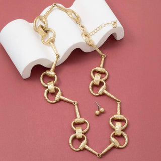 Hammered Equestrian Bit Link Necklace Set-Necklaces-The Looks by Fame Accessories-Stuffology - Where Vintage Meets Modern, A Boutique for Real Women in Crosbyton, TX