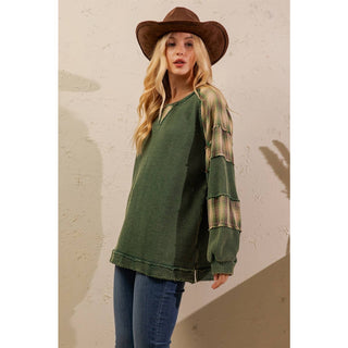 WAFFLE KNIT PATCHWORK PULLOVER-TOP-Sage + Fig-Stuffology - Where Vintage Meets Modern, A Boutique for Real Women in Crosbyton, TX