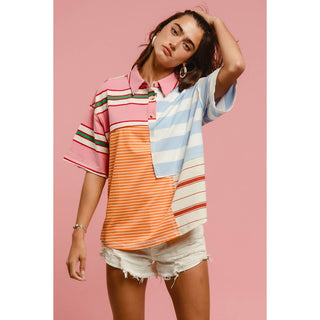 MIX AND MATCH STRIPE COLOR BLOCK PULLOVER TOP