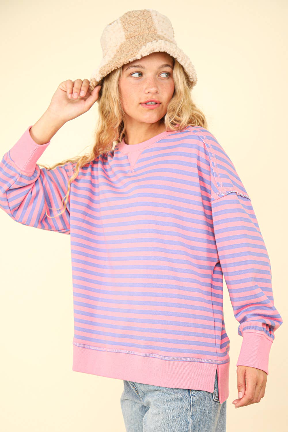 Stripe Comfy Casual Oversized Knit Top /Stuffology Boutique-SWEATSHIRT-VERY J-Stuffology - Where Vintage Meets Modern, A Boutique for Real Women in Crosbyton, TX