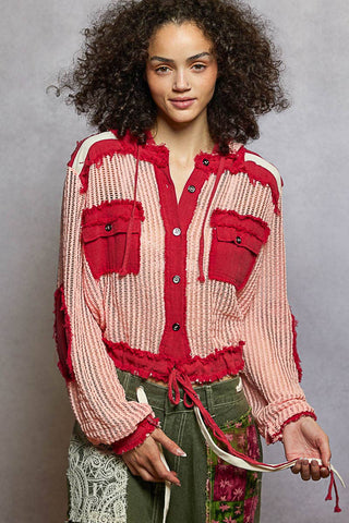 POL Clothing Open Knit Frayed Jacket-Jackets-Pol Clothing-Stuffology - Where Vintage Meets Modern, A Boutique for Real Women in Crosbyton, TX