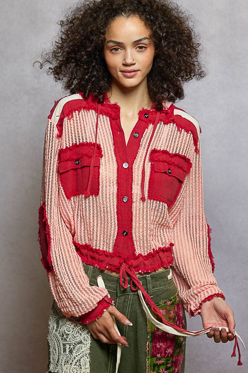 POL Clothing Open Knit Frayed Jacket-Jackets-Pol Clothing-Stuffology - Where Vintage Meets Modern, A Boutique for Real Women in Crosbyton, TX