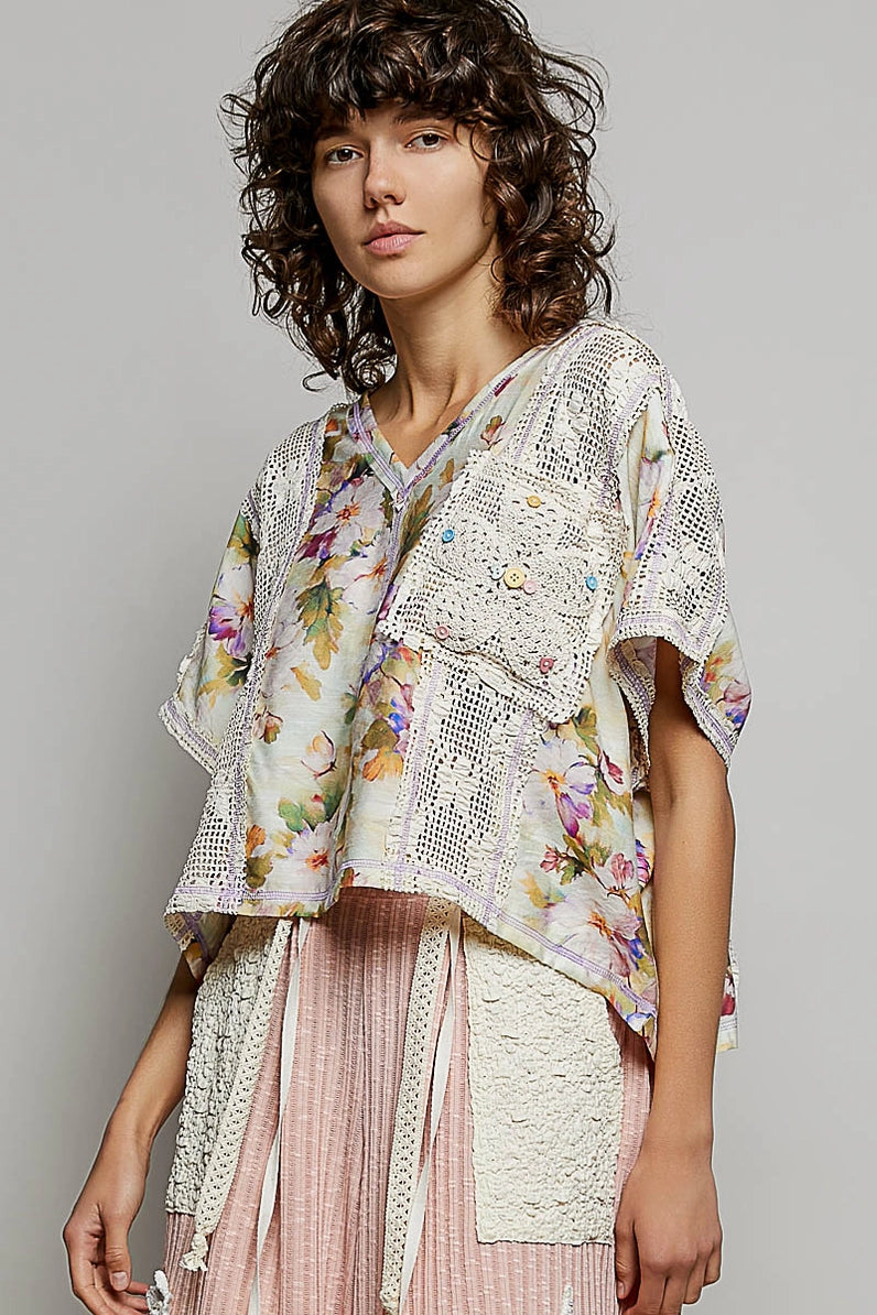 POL Clothing Patchwork Crochet Floral Top-TOP-Stuffology Boutique -Stuffology - Where Vintage Meets Modern, A Boutique for Real Women in Crosbyton, TX