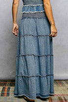 Boho Belle Tiered Denim Maxi Skirt-Skirts-Pol Clothing-Stuffology - Where Vintage Meets Modern, A Boutique for Real Women in Crosbyton, TX