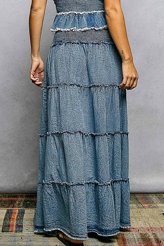 Boho Belle Tiered Denim Maxi Skirt-Skirts-Pol Clothing-Stuffology - Where Vintage Meets Modern, A Boutique for Real Women in Crosbyton, TX
