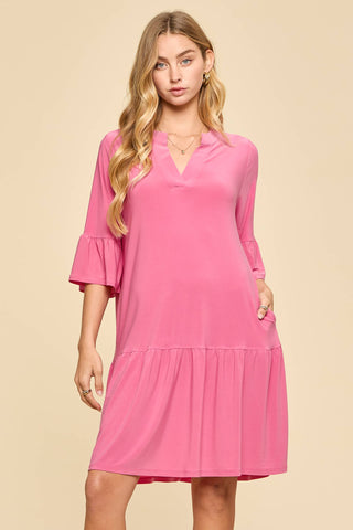 Shirred Tiered Relaxed 3/4 Sleeve Dress-Dresses-Dear Scarlett-Stuffology - Where Vintage Meets Modern, A Boutique for Real Women in Crosbyton, TX