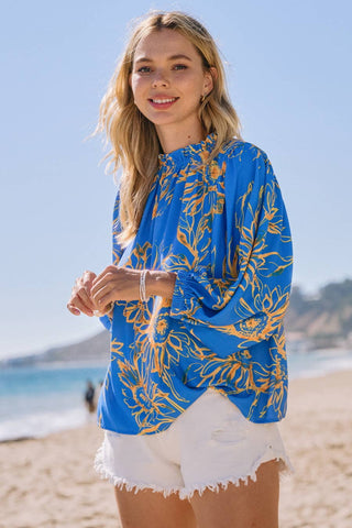 Floral Ruffle Neckline Baby Doll Blouse-Blouse-Oddi-Stuffology - Where Vintage Meets Modern, A Boutique for Real Women in Crosbyton, TX