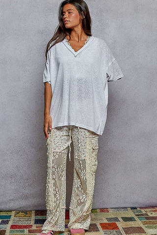 POL Clothing V-neck short sleeve stone washing knit top-Pol Clothing-Stuffology - Where Vintage Meets Modern, A Boutique for Real Women in Crosbyton, TX