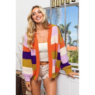 MULTI COLOR CHECKER BLOCK SWEATER CARDIGAN