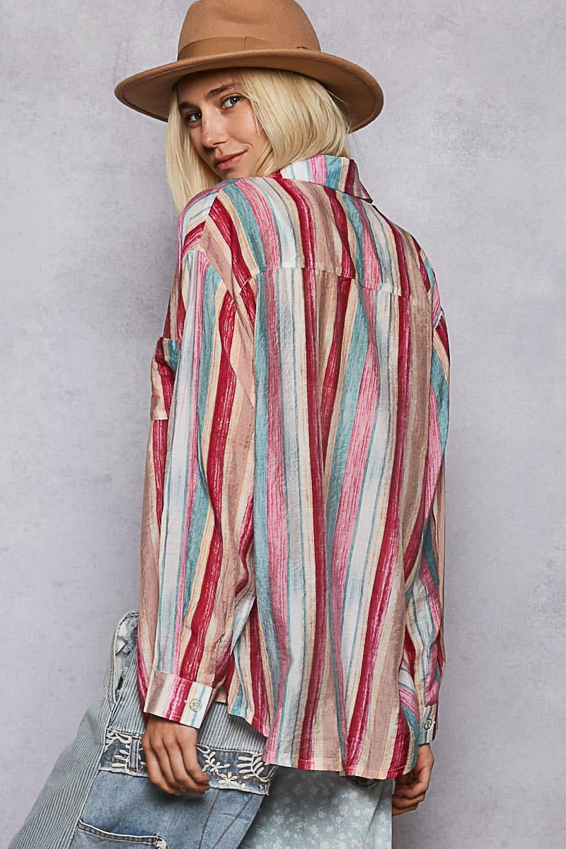 Long sleeve pocket detail printed woven shirt top SALE-Pol Clothing-Stuffology - Where Vintage Meets Modern, A Boutique for Real Women in Crosbyton, TX