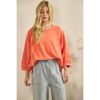 ORANGE MINERAL WASH OVERSIZE PUFF-SLEEVE PULLOVER TEE-TOP-Sage + Fig-Stuffology - Where Vintage Meets Modern, A Boutique for Real Women in Crosbyton, TX