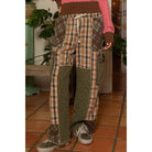 Wide Leg Elastic Waist Contrast Plaid Cargo Pockets Pants /Stuffology Boutique-Pants-Pol Clothing-Stuffology - Where Vintage Meets Modern, A Boutique for Real Women in Crosbyton, TX