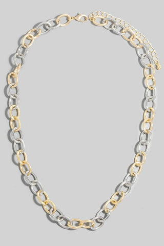 Textured Two Tone Oval Chain Link Necklace-Necklaces-The Looks by Fame Accessories-Stuffology - Where Vintage Meets Modern, A Boutique for Real Women in Crosbyton, TX