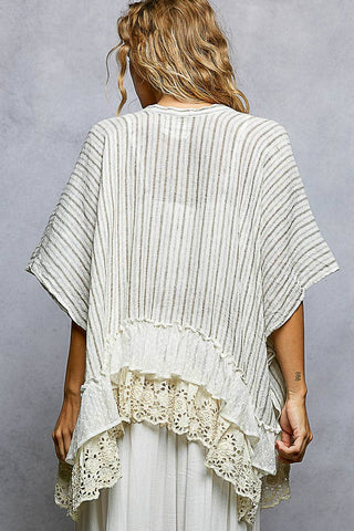 Eyelet Lace Ruffle Stripe Pattern Cardigan Top-Cardigan-Pol Clothing-Stuffology - Where Vintage Meets Modern, A Boutique for Real Women in Crosbyton, TX